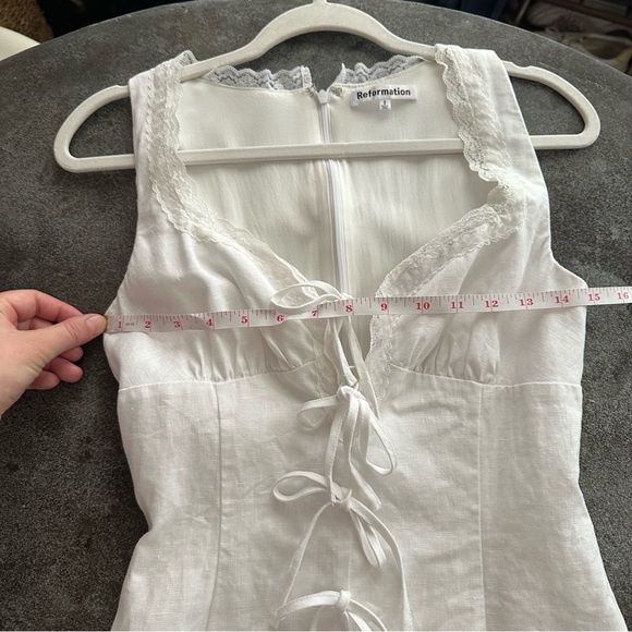 Reformation reia linen white dress with lace and bow detail size 2 - Picture 16 of 16